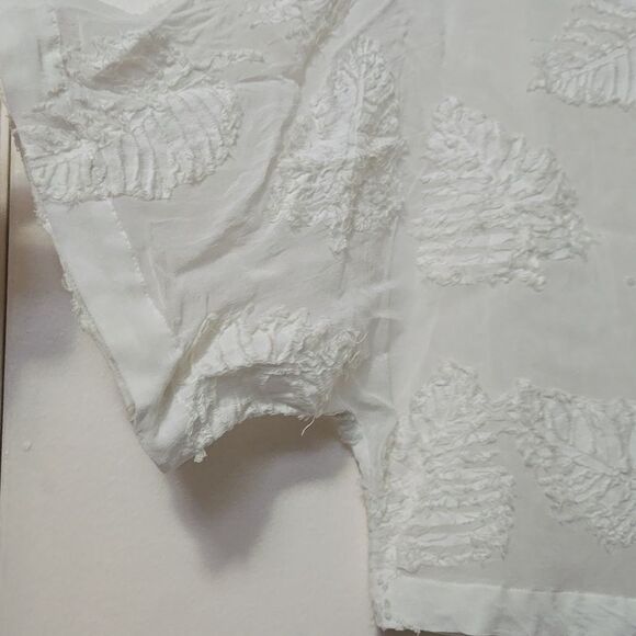 Aritzia Wilfred Sheer White Top Palm Leaves Womens Size SMALL Lightweight Boxy - Picture 2 of 6